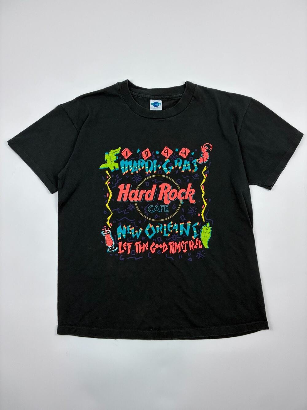 Vintage 1994 Hard Rock Cafe New Orleans Mardi Gras T Shirt XL Black Made USA